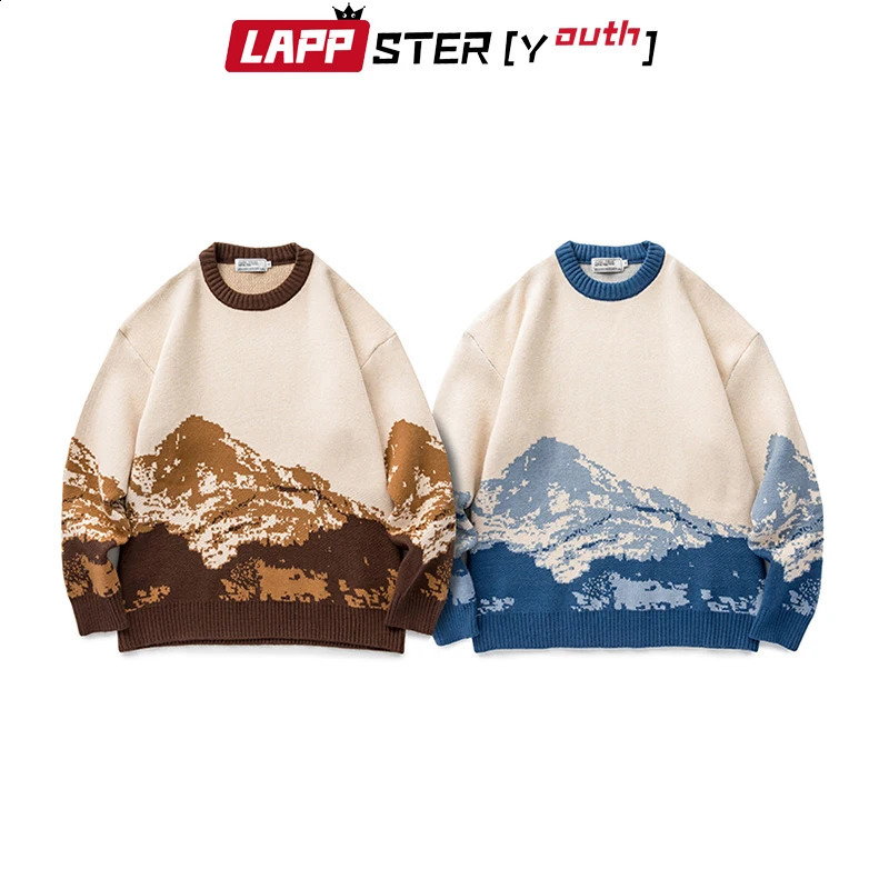 LAPPSTER-Youth Men Harajuku Moutain Winter Sweaters Pullover Mens Oversized Korean Fashions Sweater Women Vintage Clothes 240821