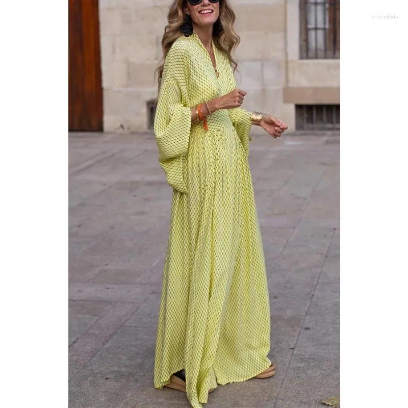 Casual Dresses Autumn Winter Long Sleeve V Neck High Waist Print Bohemian Or Length Maxi Dress, Elegant Women Corset Party Dress B1