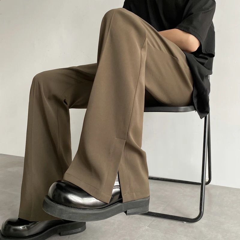 Brown Black Suit Pants Men Fashion Social Mens Dress Pants Korean Loose Straight Casual Flared Pants Mens Office Formal Trousers 240820