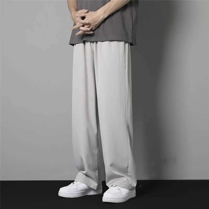 SummerCool Breathable Pendant Casual Pants for Men Thin Loose Straight Wide Legs Elastic Waist Jogger Trousers Streetwear Size M-5XLW240725