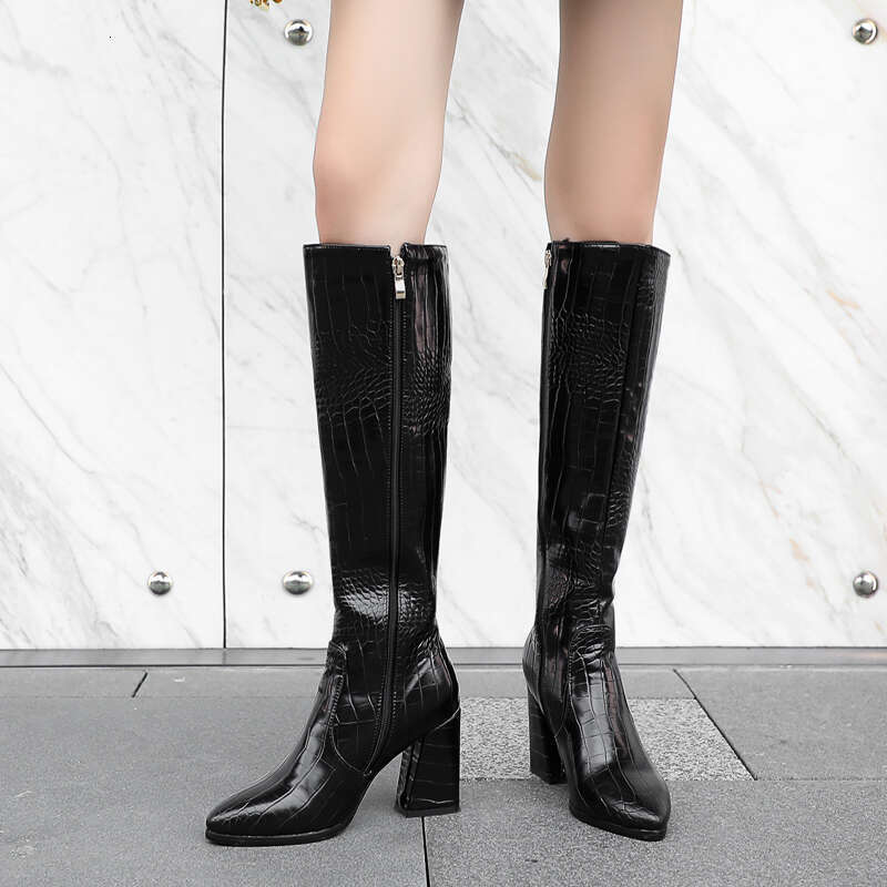Knee High For Women Sexy Snake Leather 2023 Brand Winter Cowboy Boots Female Gold Green Heeled Long Party Shoes