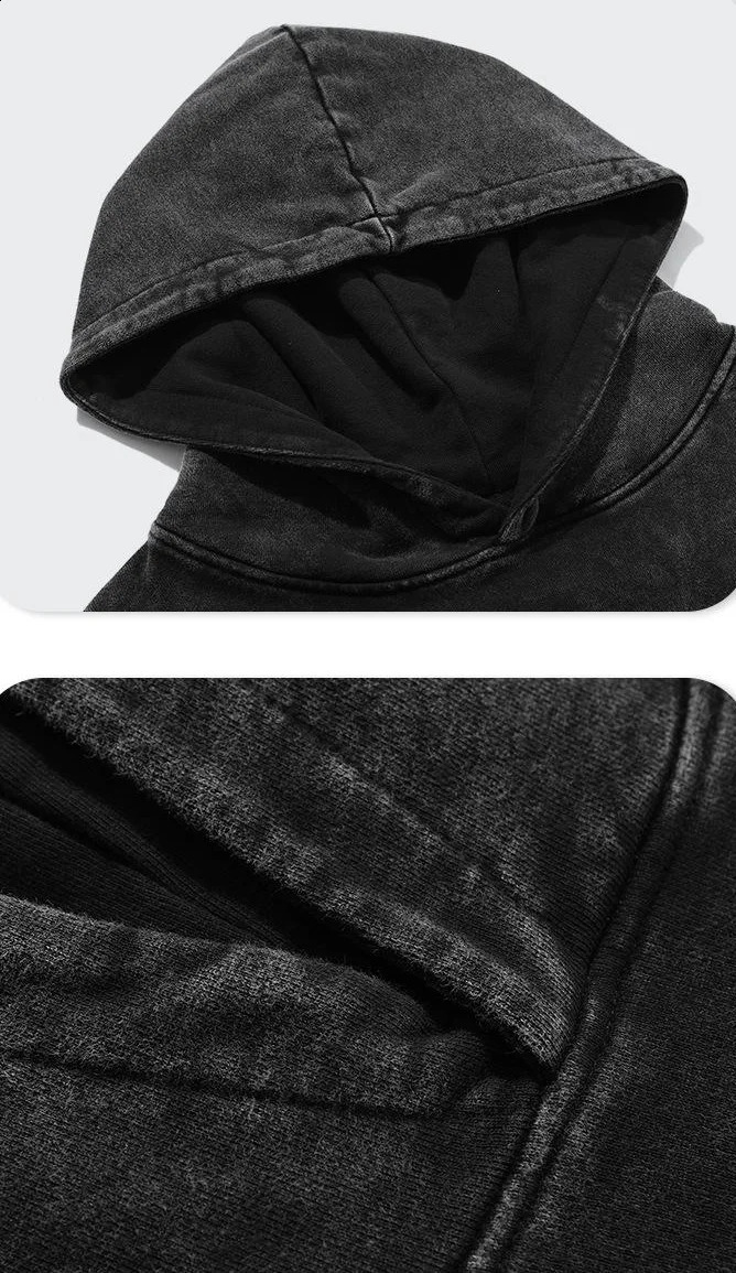 Mens Custom 420 Gsm Washed Hoodie Sweatshirt Plain Over sized Blank Cotton Pullover Vintage Stone Acid Washed Hoodie 240820