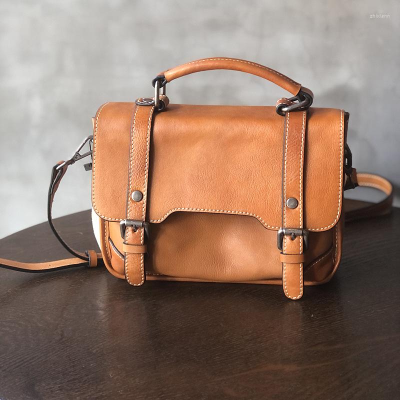 Free Shipping Bag Vintage Messenger With Plaster Skin Texture Niche Handmade Cowhide Small Square Women's All-match Genuine Leather Handbag Cross
