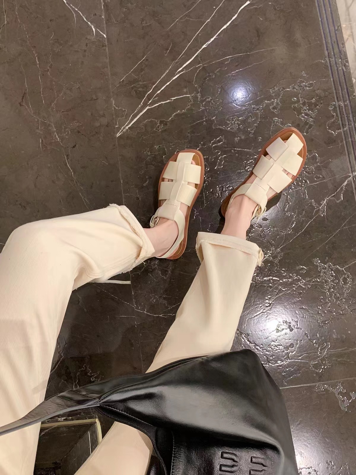 Ddmysports Grape Mom S Fashion Round Toe Eavy Industry Real Leather Sole Wide Side Breathable And Adjustable Roman Sandals For Women In Summer OUTDOOR