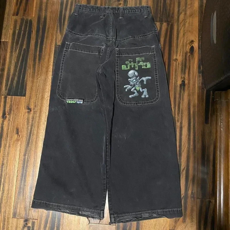 Hip Hop JNCO Streetwear Y2K Men Clothing Baggy Jeans high quality Embroidered pattern Black Jeans men women Goth wide leg jeans 240821