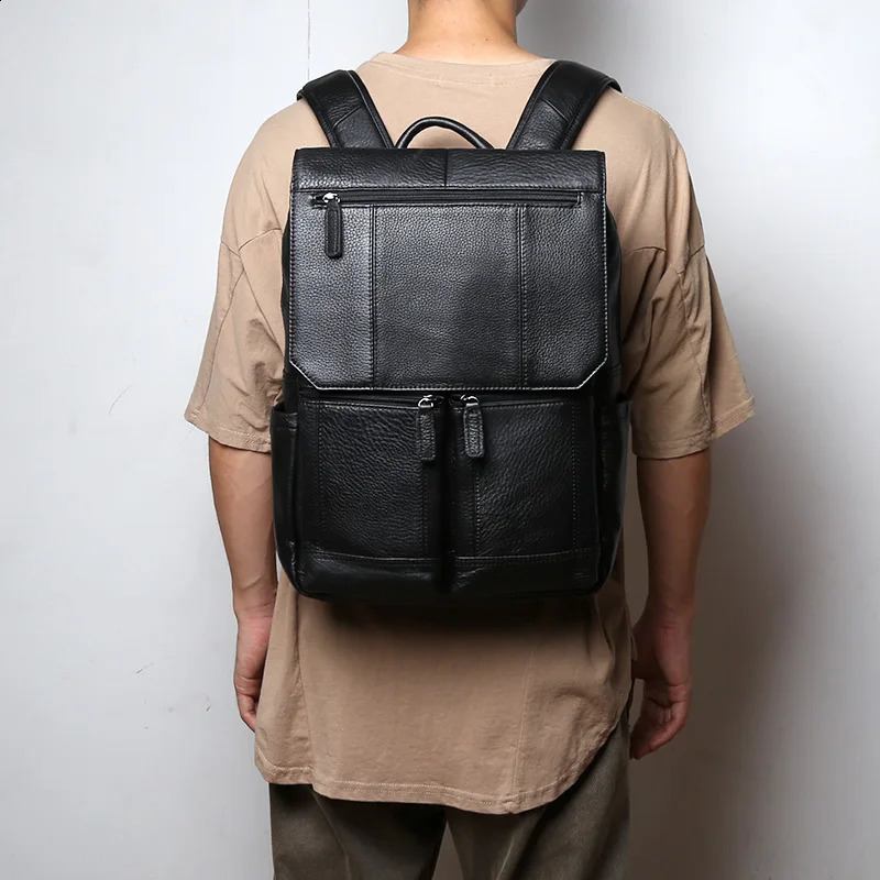 Mens Large Capacity Retro Top Denim Leather Casual Computer Bag Travel Backpack Fashion 240820