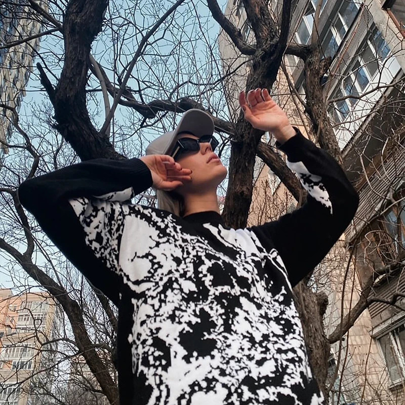 Women Hip Hop Men Sweater Black Loose Women Vintage Harajuku Knitted Sweater Autumn Cotton Pullover Unisex Goth Men Clothing 240821