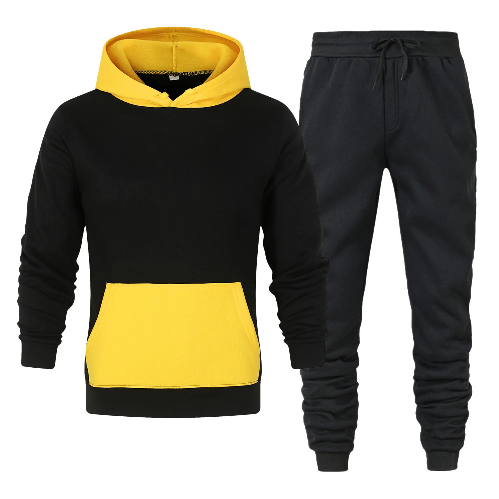 Color matching hoodie set autumn and winter fleece hoodie sweatpants sport suits Mens clothing 240821