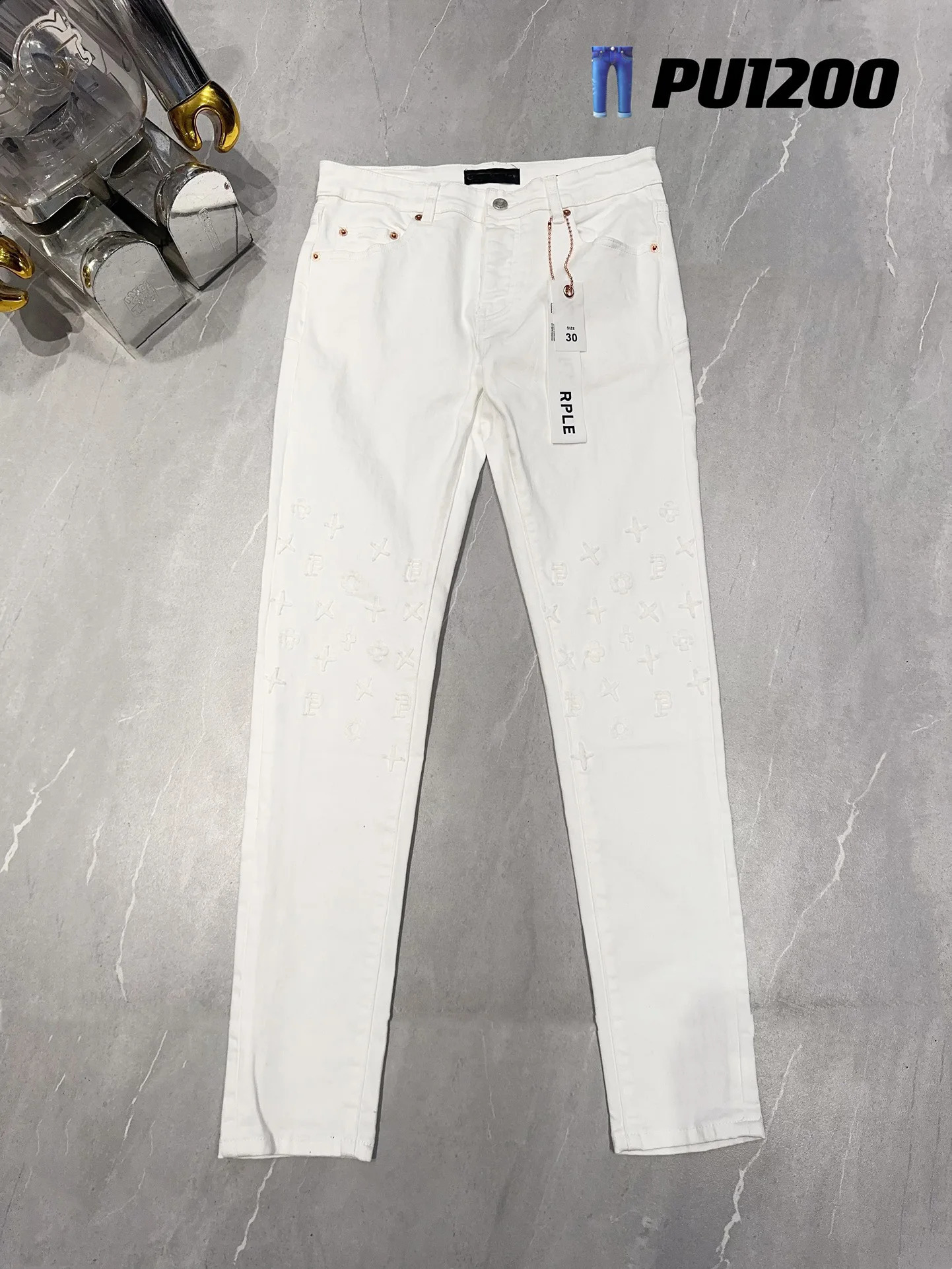 Trendy White Jeans Men Stretchy Skinny Fit Denim Pants Man Pure Solid Color Casual Trousers 240821