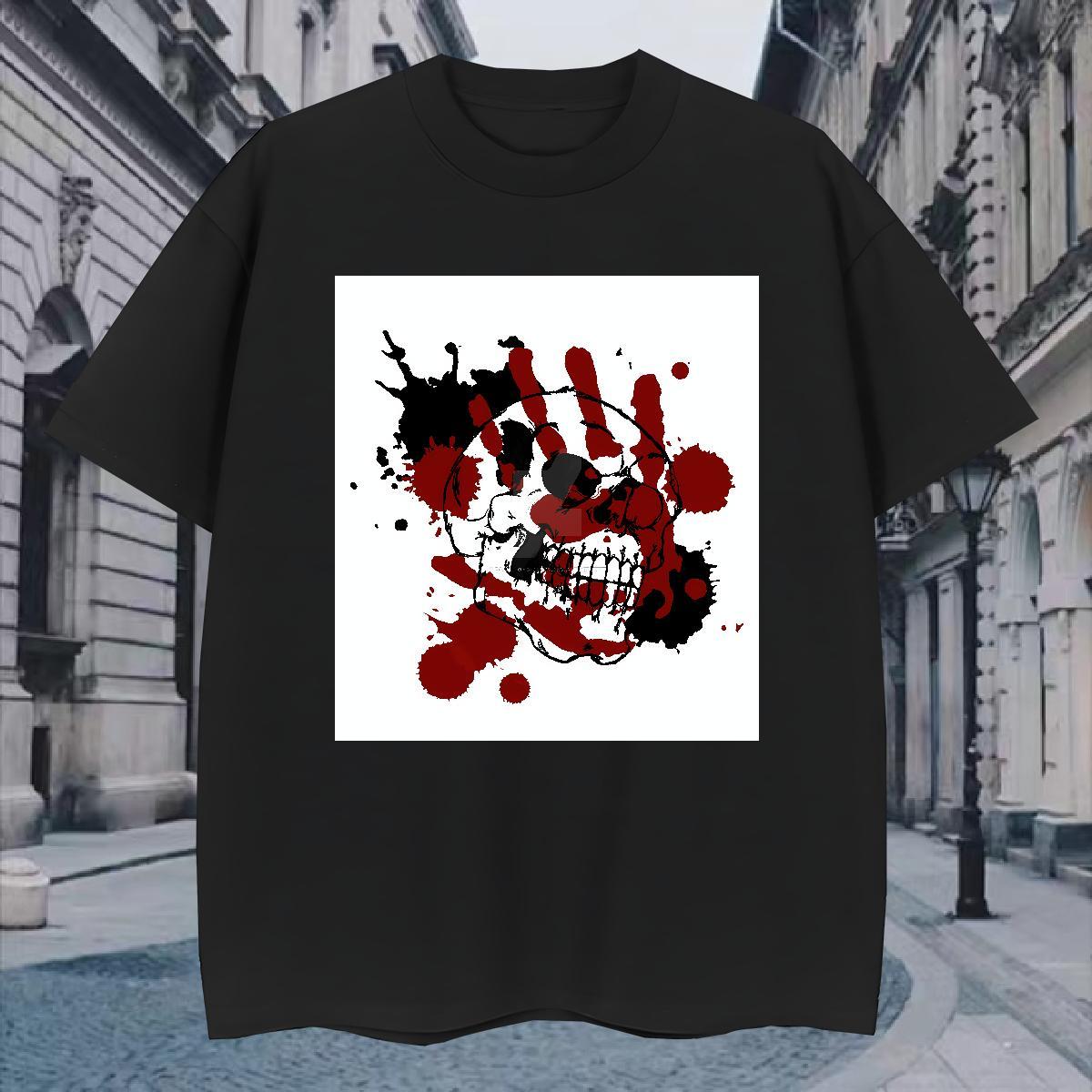 2024 Summer Mens Tshirts 230g Cotton Anime Printing Street scary Short Sleeve O-Neck Mens T Shirts Comfortable Black Oversized Tops