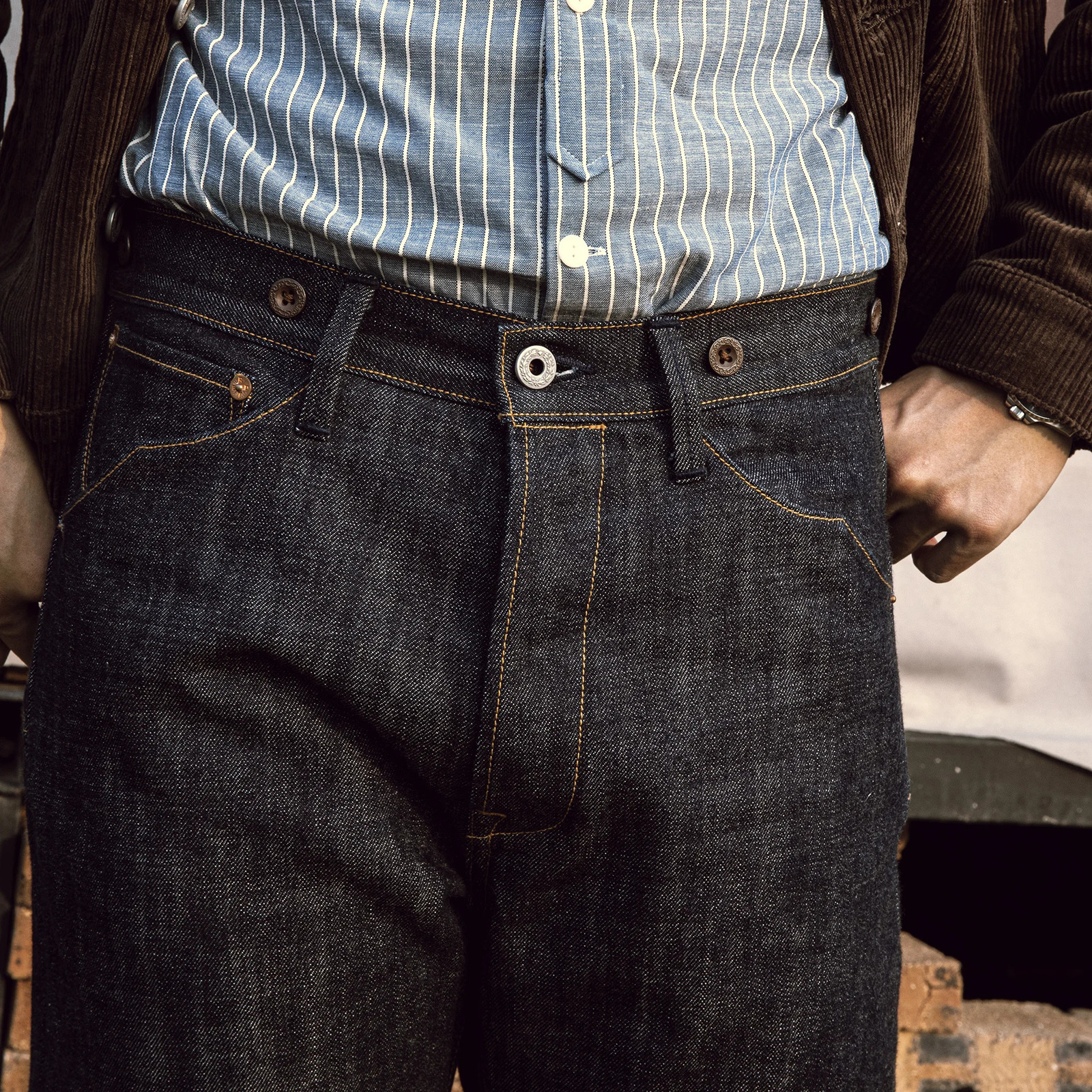 FBC0001 Red Tornado Reading Description! 14 oz indigo shoulder strap pants a washed pair of Sanforized denim buckle jeans 240820