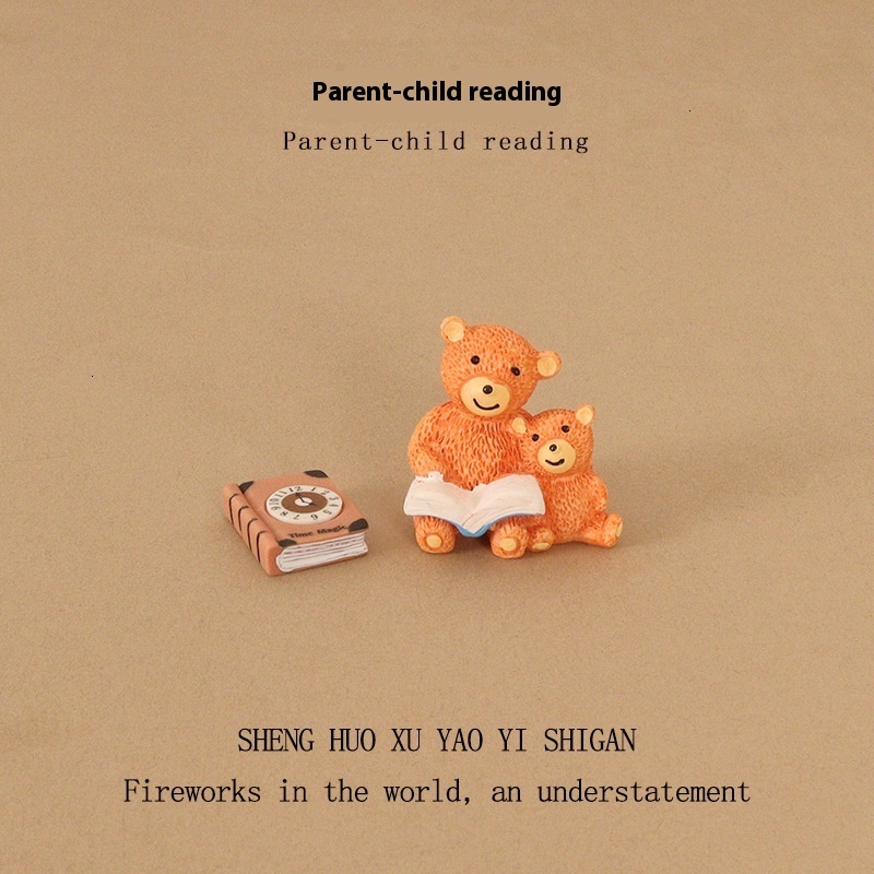 New Product Creative Mini Cute Bear Parent Child Reading Micro Landscape Scene OB11 Home Decoration Desktop Small Ornament