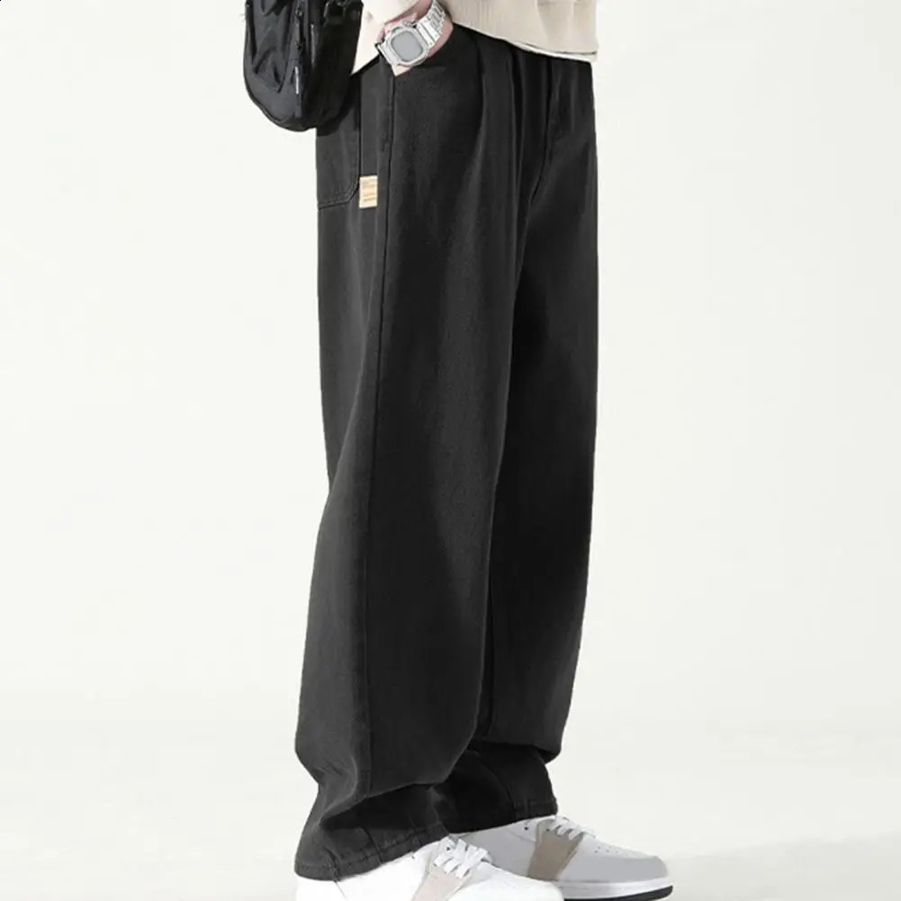Pants for Men Breathable Wide-leg Mens Work Pants Retro Style Versatile Solid Color Trousers High Street Pants 240821