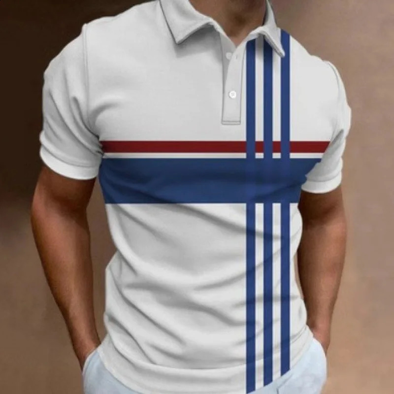2024 Summer European and American Mens Polo Collar 3D Digital Printed Fashion Casual Short Sleeve T-shirt 240821