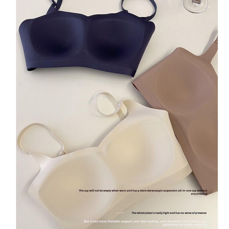 Black technology air layer integrated cup latex underwear for women in summer, thin design, large chest, small, steel ring, no trace, text bra dongdum