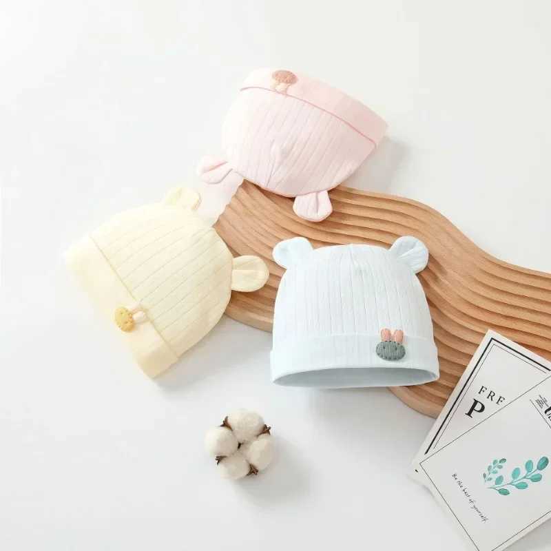New soft baby beanies hat baby hat bear boneless fine linen hat newborn head wearing windproof spring hat 0-3 months old baby hat W241213