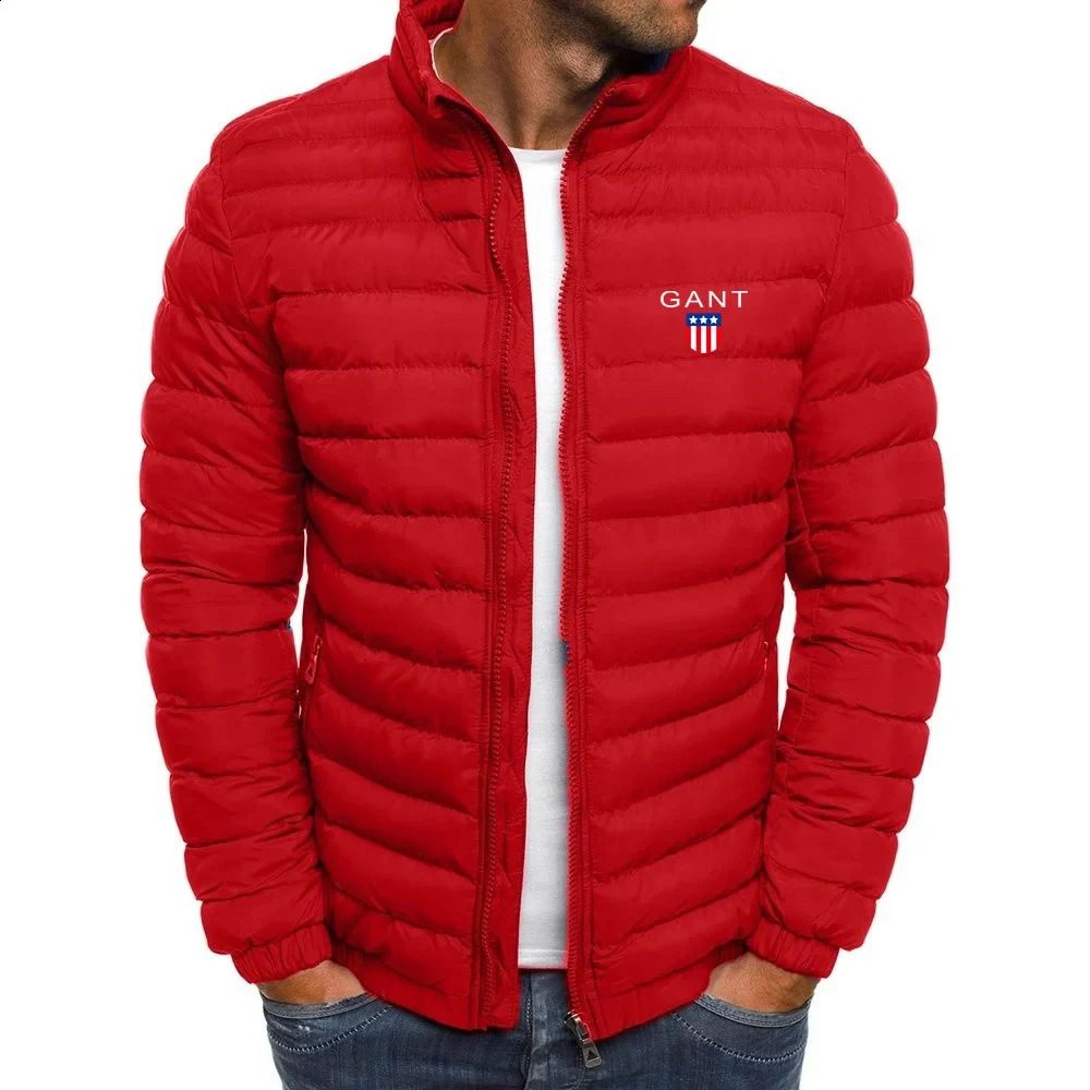 High quality lightweight warm cotton jacket Mens standing collar down Casual mens horizontal stripe 240821