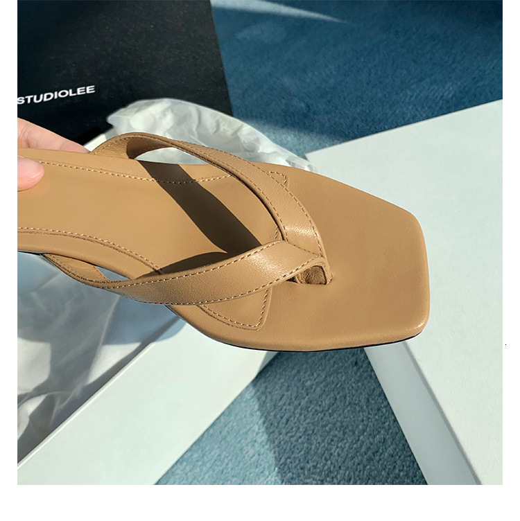 Ddmysports Su Yinyin S Nordic Style Tot E Square Head Genuine Leather Clip Toe Kitten And Herringbone Women Cool Mop OUTDOOR