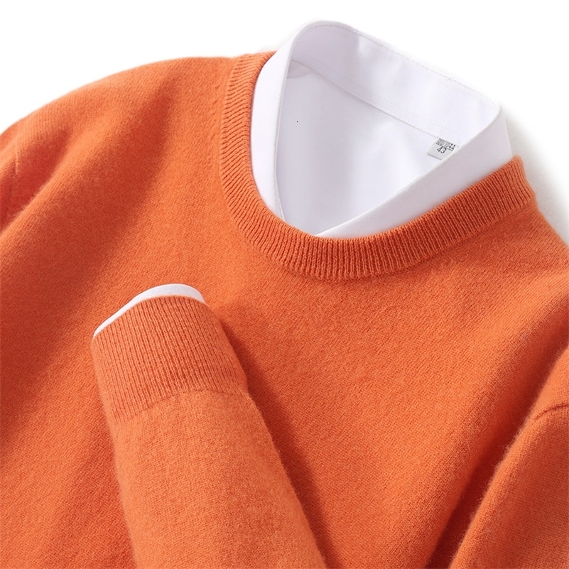 Mens solid color classic O-neck sweater autumn and winter 100% Merino wool knitted pullover long sleeve warm loose top 240821