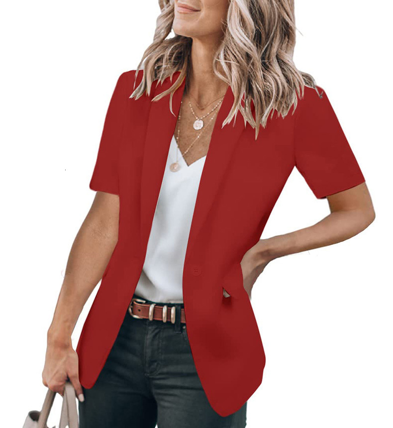 2023 Summer Women's Style Fashion Loose Small Solid Color Suit Collar Short Sleeve Coat Women