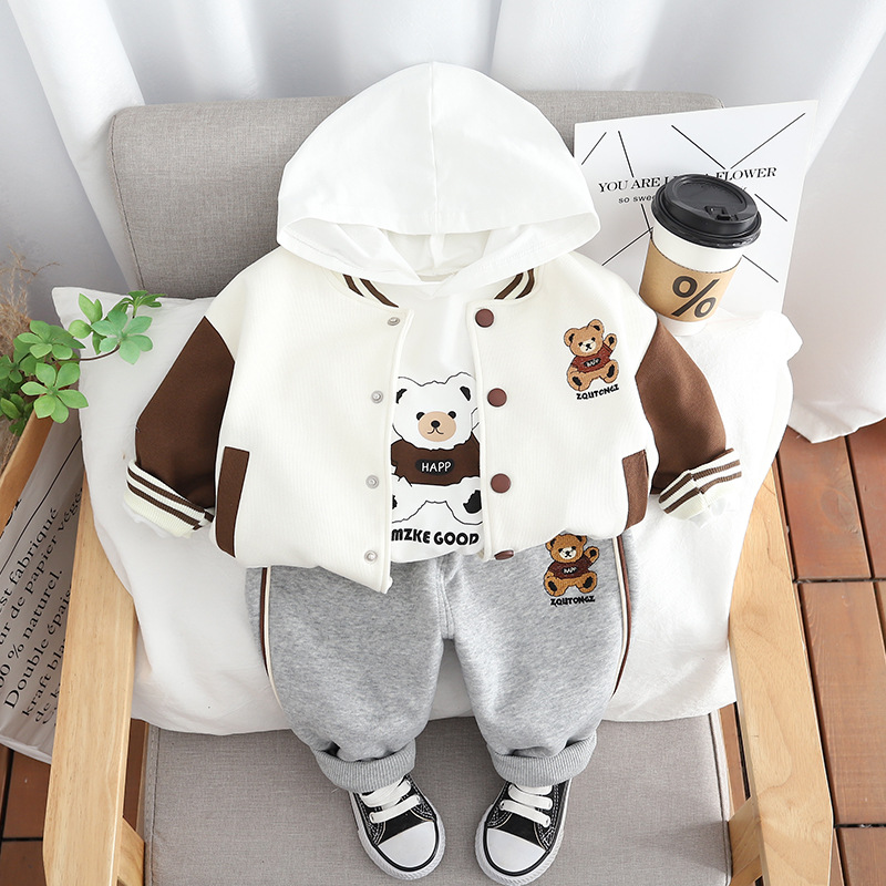 Autumn Baby Boys Clothing Sets Kids Coats Cardigan Shirt Pants 3Pcs Outfits Children Clothes Sport Suit For Boy 1-5 Years