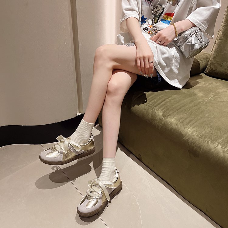 Ddmysports Ballet Ribbon German Training Shoes New Summer Hollowed Out Breathable Flat Bottomed Casual And Fashionable Sneakers For Women OUTDOOR