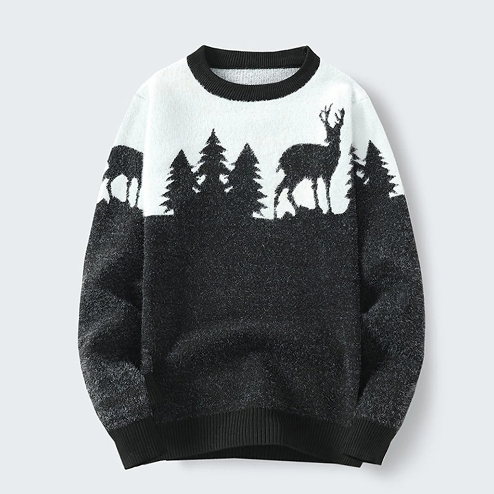 Christmas Casual Sweater Men Knitted Deer Korean Clothes Slim Tops Autumn Winter Long Sleeve Pullover 240821