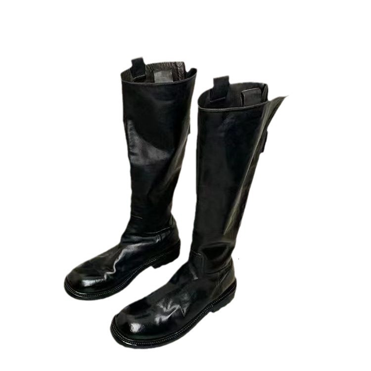 Ddmysports Grape Mom S Same Wash Orse Skin Igh Slender Mid Length Eel Thick Sole Genuine Leather Knight Boots For Women OUTDOOR