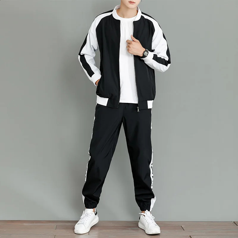 Mens 2 Piece Outfits Stand Collar Breathable Casual Jacket And Casual Drawstring Sweatpants Set For Spring Autumn Mens Clothi 240821