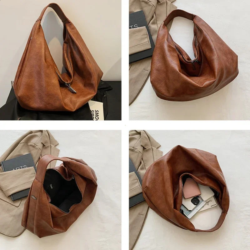 Shoulder Bags for Women Large Hobo Shopper Bag Solid Color Quality Soft Leather Crossbody Handbag Lady Travel Tote Bag 250103