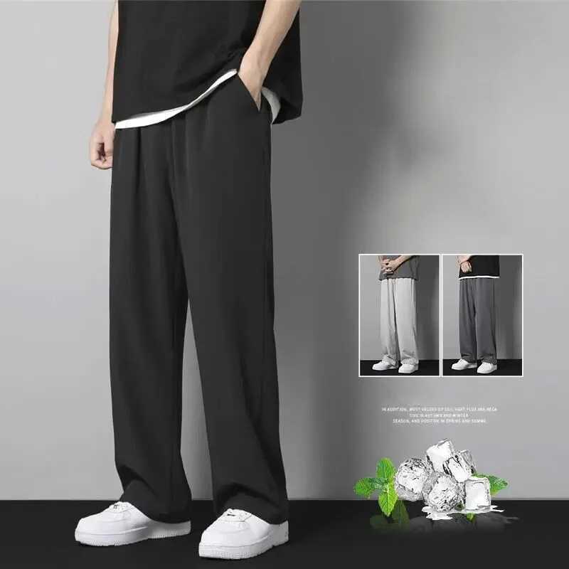 SummerCool Breathable Pendant Casual Pants for Men Thin Loose Straight Wide Legs Elastic Waist Jogger Trousers Streetwear Size M-5XLW240725