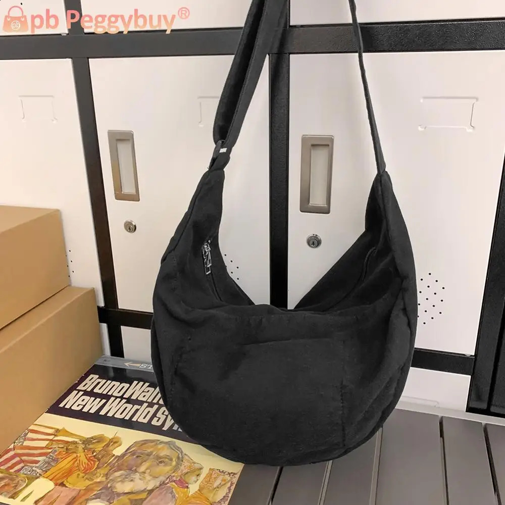Messenger Bag Crescent Womens Cross Body Bag Solid Color Simple Fashion Japanese Style Casual Large Capacity Travel Sling Bag 240820