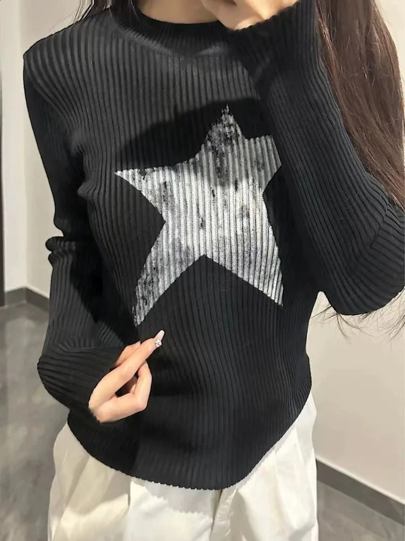 Pullover Japanese Autumn Grunge Streetwear Star Girl Y2k Aesthetic Jumpers Vintage Harajuku Cut Loose Knitted Sweater 240821