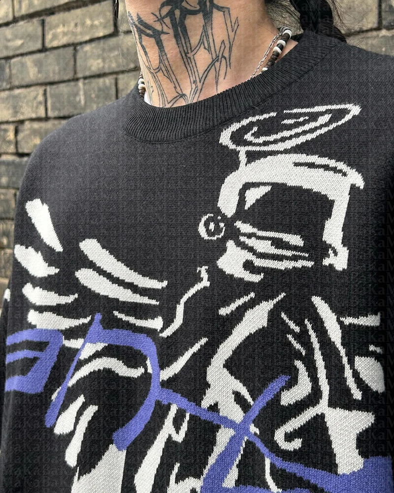 Y2k clothing womens clothing Oversized Sweater Streetwear Knitted Sweater Gothic portrait Print Pullover autumn Harajuku Cotton 240821