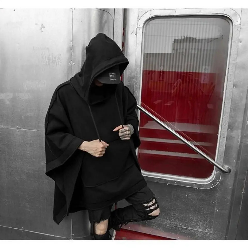 ARENS Techwear Black Oversized Hoodies Sweatshirt Baggy Trench Coat Anorak Men Goth Punk Japanese Streetwear Hip Hop Gothic 240821