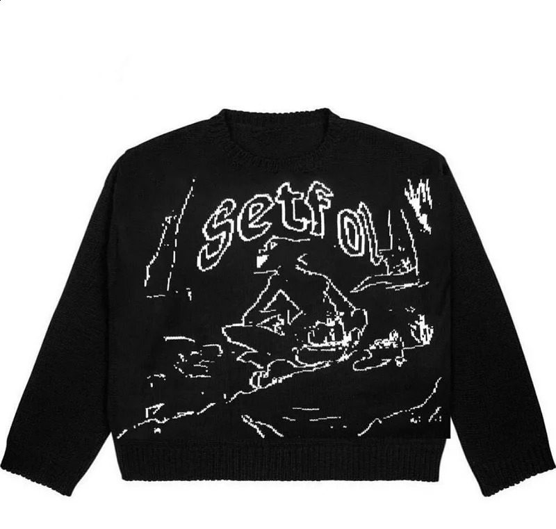 Men Womens Vintage Knitted Gothic Sweater Winter Harajuku Large Pullover Female Aesthetic Clothing EMO Oversized Sweatshirt 240821