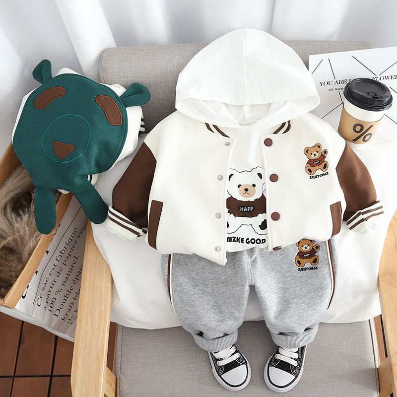 Autumn Baby Boys Clothing Sets Kids Coats Cardigan Shirt Pants 3Pcs Outfits Children Clothes Sport Suit For Boy 1-5 Years