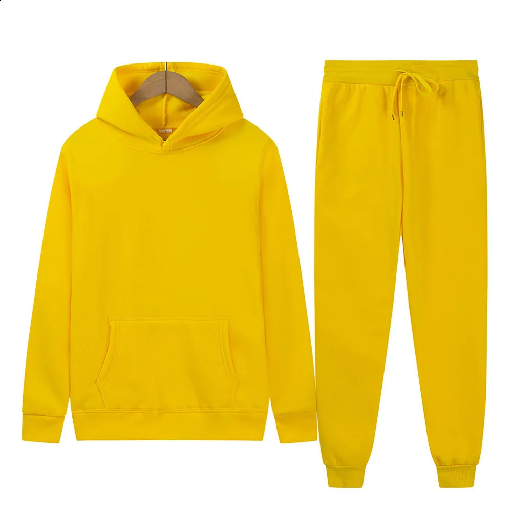 Autumn and winter men and womens minimalist solid color hoodiepants two-piece fashion casual sports set 240821