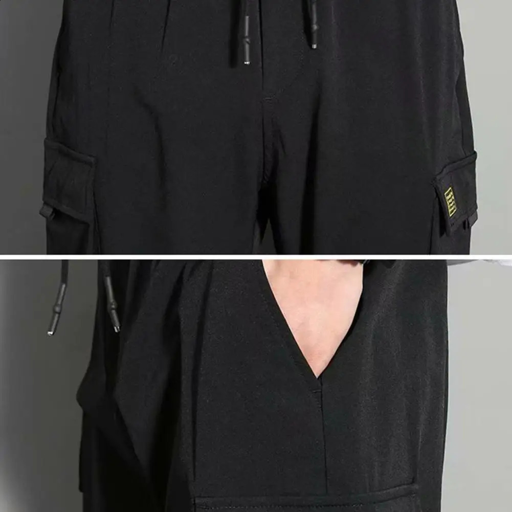 Streetwear Spring casual mens pants with multiple pockets cargo Harajuku ultrathin fit elastic waist for runners 240821