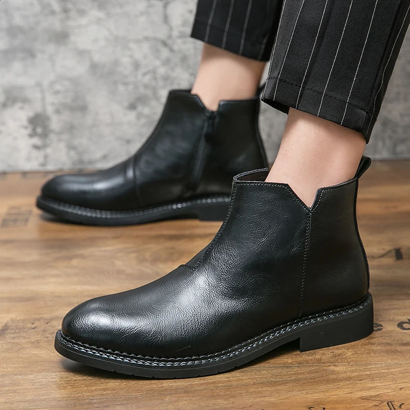 Mens leather boots classic ankle boots winter business boots mens casual boots Pointed Groom wedding boots 240821