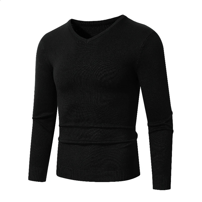 Mens Vneck Solid Color Elastic Puller Suitable for Autumn and Winter Warm Knitted Sweaters Large Styles 240821