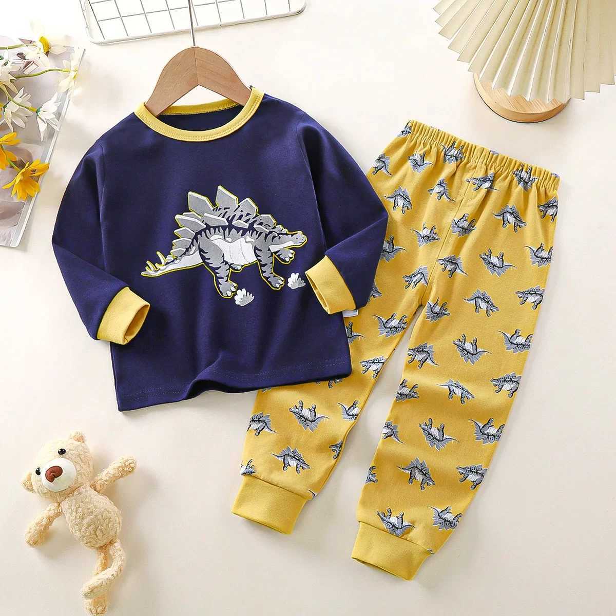 New Autumn New Childrens Underwear Set Pure Cotton Boys Pajamas Girls Home Clothes Middle Large Children Clothing Y240821