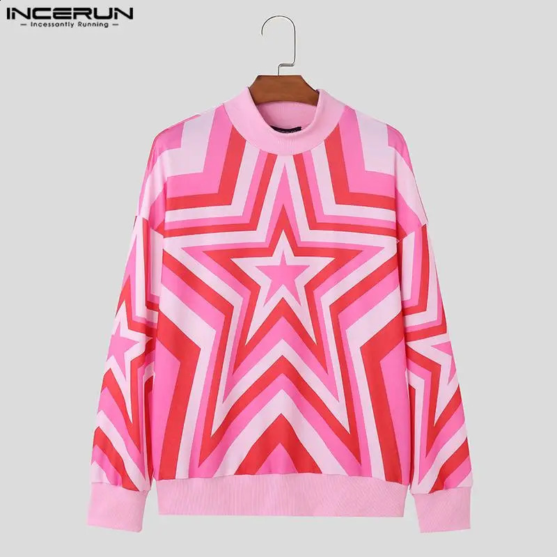 Fashion Handsome Mens Tops INCERUN Gradient Star Printed Pullover Casual High Neck Pullover Long Sleeved Sweater S-5XL 240821