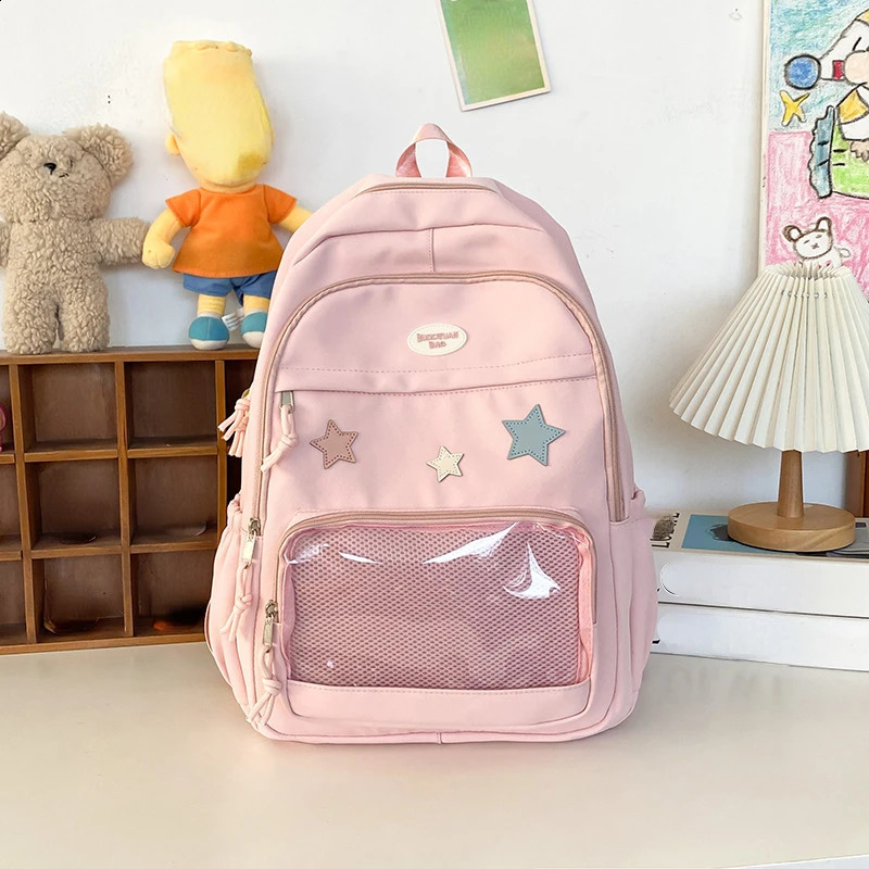 Japanese Y2k Aesthetic Star Transparent Backpack Womens Student Leisure Kawaii Schoolbag Girls High Capacity Preparatory 240820