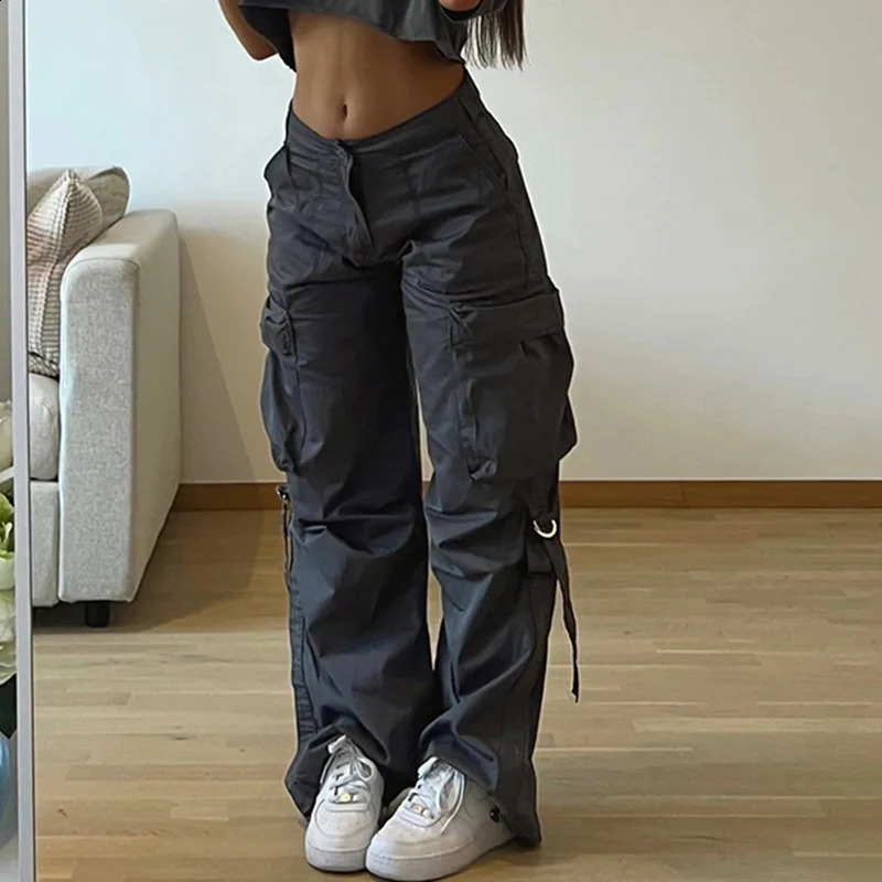 Cuteandpsycho Streetwear Runner Cargo Pants Fashion Pocket Casual Bag Handcart Loose Solid Y2K Grunge Paracut 90s 240821