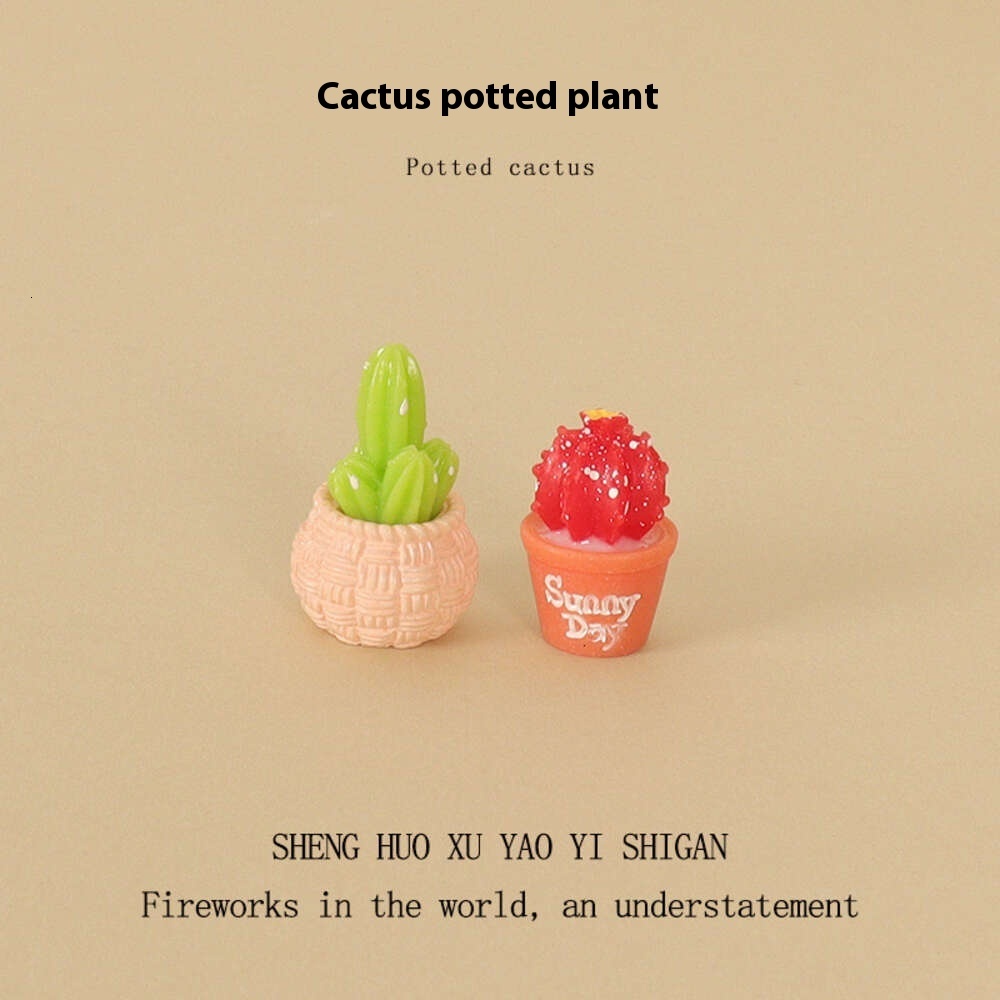 Resin creative crafts, mini cactus potted plants, office desktop ornaments, home micro landscape scene decoration