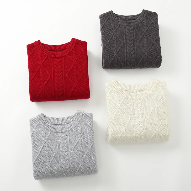 Autumn And Winter 100% Cashmere Sweater Mens Round Neck Thick Pullover Sweater Business Casual Solid Color Twisted Sweater. 240821