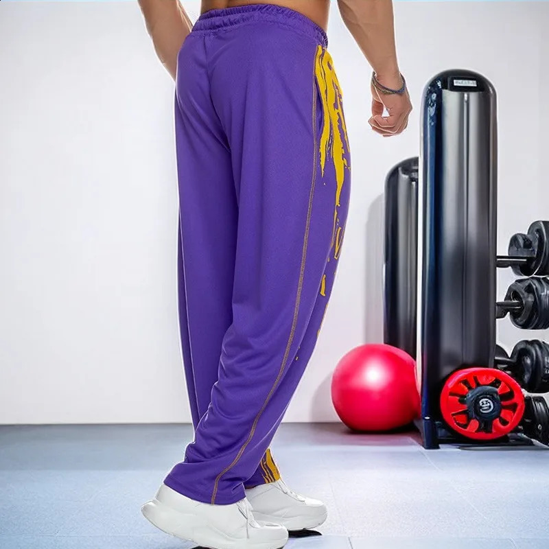 Mens quick drying mesh knitted sports pants lightweight and oversized clothing bottom for runners lace up dye printed casual mens 240821