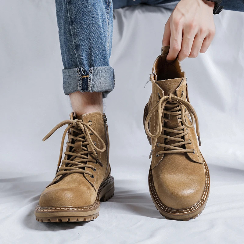 selling mens casual round toe work boots mens boots mens boots premium boots leather solid color mens ankle boots 240821