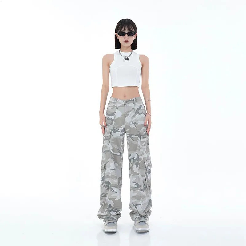 Streetwear Women Camouflage Cargo Pants Hip Hop Oversize Spring Autumn Straight Wide Leg High Street Fashion Casual Trousers Z260314